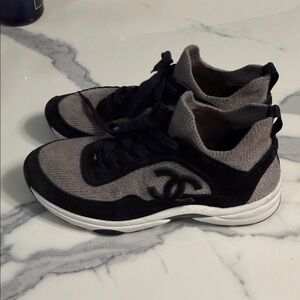 CHANEL Two-Tone Knit Sneakers
